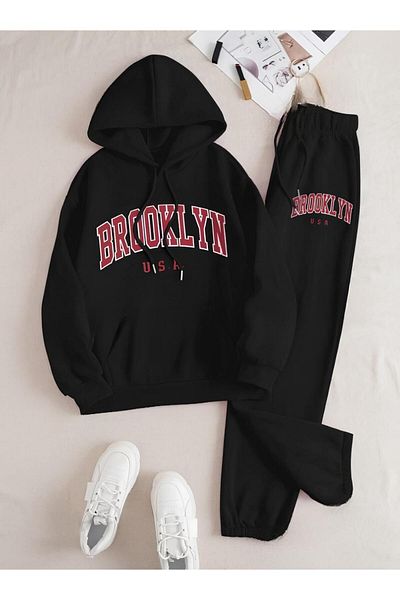 AFROGİYİM Brooklyn USA Printed Oversize γυναικεία αθλητική φόρμα - Hoodie