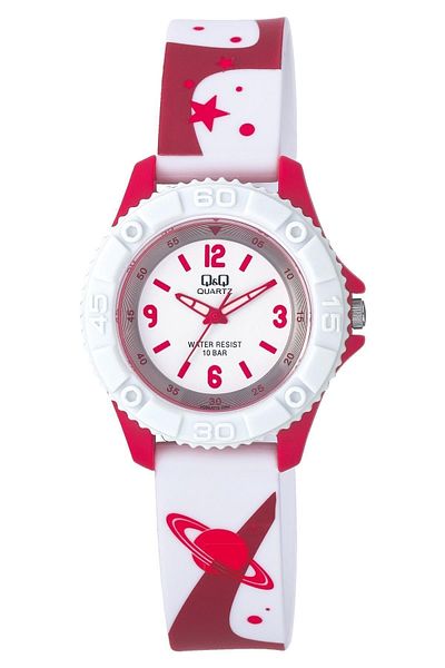 Q&Q Children's Unisex White Red Galaxy Themed Case Waterproof Wristwatch with Seconds Display