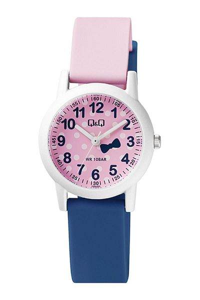 Q&Q Children's Unisex Pink Blue Bow Tie and Polka Dot Double Color Cord Waterproof Wristwatch