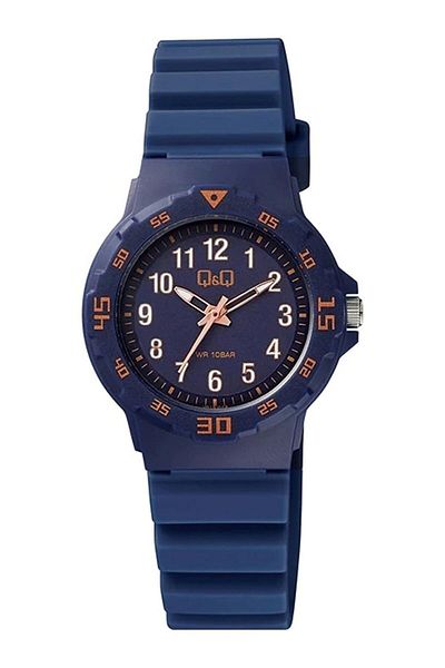 Q&Q Children's Navy Blue Trapezoidal Cord, Sports Model, Case with Seconds Display - Waterproof Wristwatch