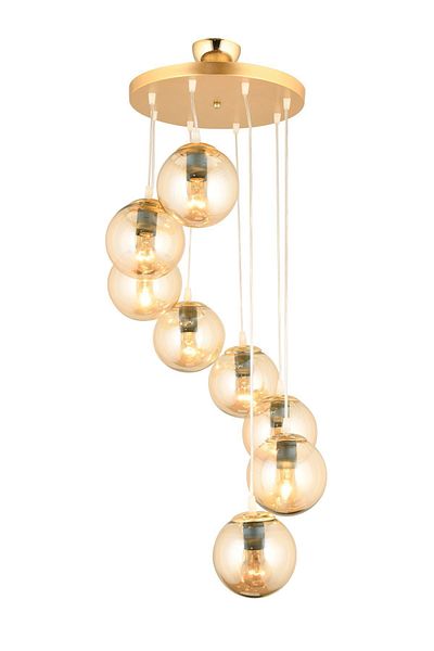 SONSUZ AYDINLATMA&AVİZE Gold 8-Piece Infinite Pendant Lamp Tray - Luxury Chandelier with Honey Globe Glass