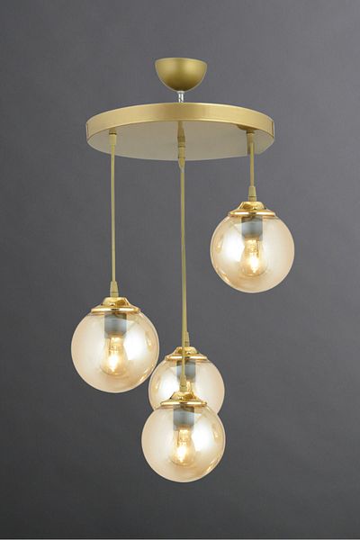 SONSUZ AYDINLATMA&AVİZE 4-Piece Antique Endless Pendant Lamp Tray - Honey Glop Ball Glass, Flat Downward Facing Luxury Chandelier
