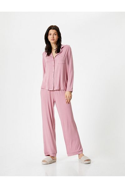 Koton Buttoned Pajama Set Long Sleeve Pocket Straight Leg