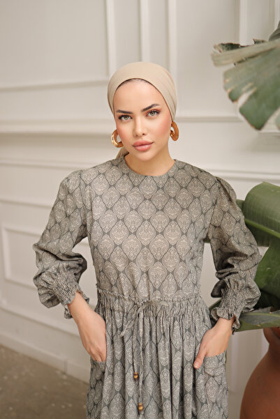 Nissra Ethnic Patterned Elastic Waist Fuzek Dress