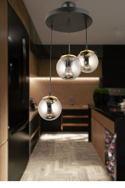 SONSUZ AYDINLATMA&AVİZE Black Glop Top 3-Piece Smoked Pendant Lamp Tray - Flat Downward Facing Luxury Chandelier