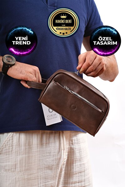 CüzCan Jacks Kahve Hakiki Deri El Tutmalı Günlük-Seyahat-Spor-Traş Çantası