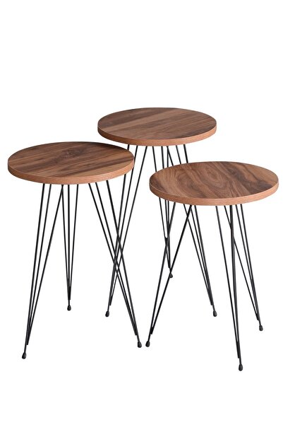 GOLDFALEZ Modern Nesting Coffee Tables Set - Atlantic Pine with Metal Wire Legs (Set of 3)