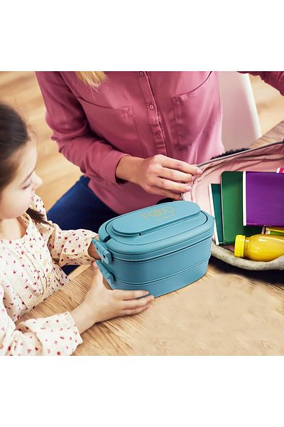 CTC Stylish Blue Double Layer Lunch Box - For Children and Adults