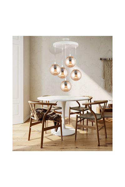 SONSUZ AYDINLATMA&AVİZE White 5-Piece Endless Pendant Tray - Glass Flat Downward Facing Luxury Chandelier