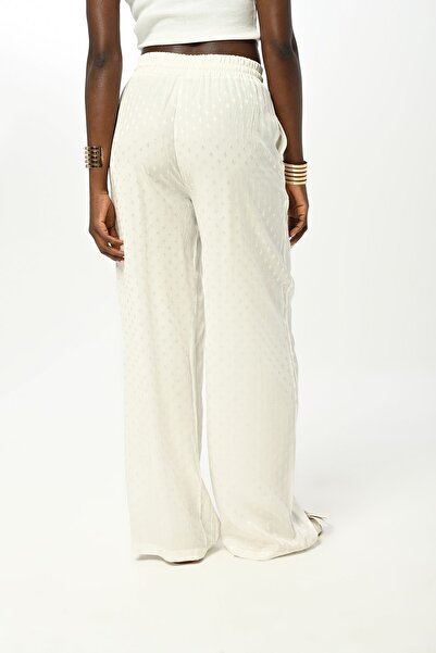 Orfeo Negro Ecru Women's Trousers - Elastic Waist and Wide Leg Pattern