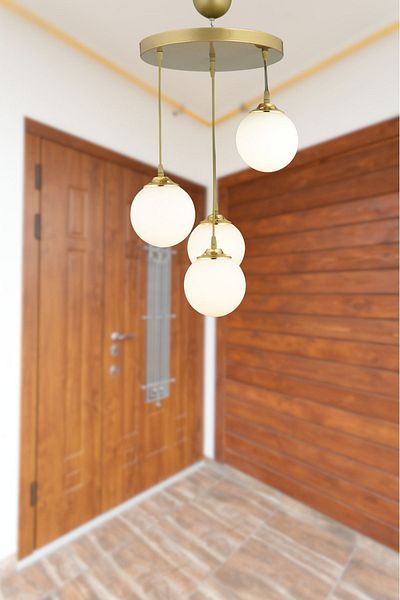 SONSUZ AYDINLATMA&AVİZE 4-Piece White Globe Ball Glass - Endless Pendant Tray Antique, Flat Downward Facing Luxury Chandelier