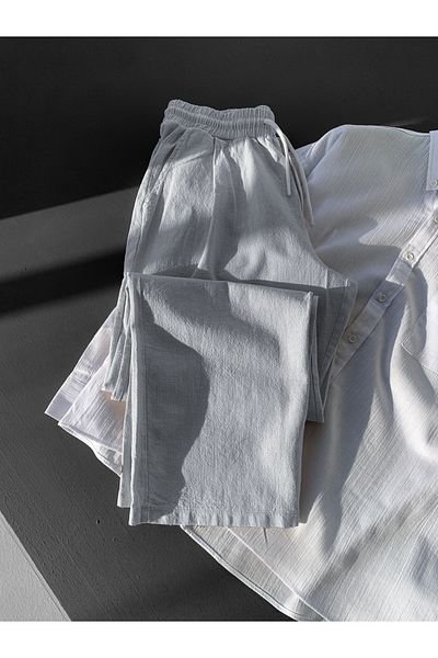 NO1 KONSEPT White Linen Shirt and Gray Trousers Set - Oversize