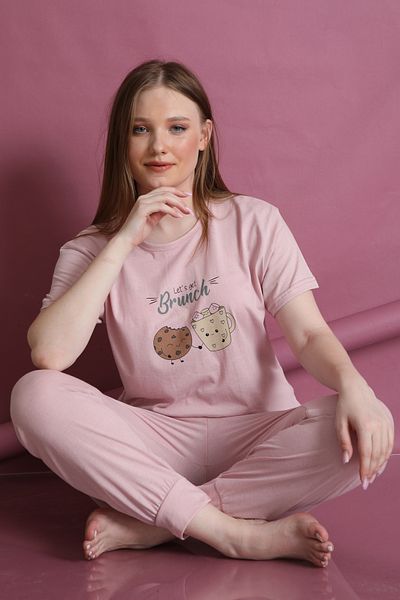 FAMES PİJAMA Short Sleeve Summer Women's Pajamas Set Brunch