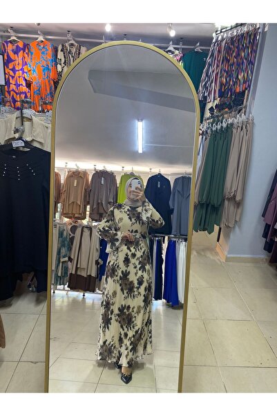 Du&Ay Pliseli Astarlı Desenli Kolları Volanlı Şifon Elbise