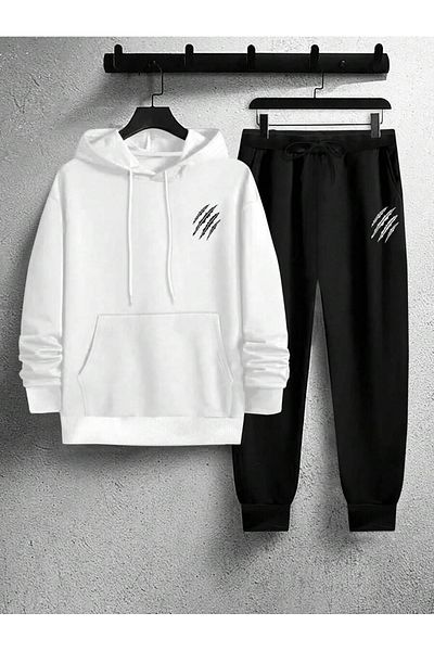Hunors Sportswear & Company Ανδρικό σετ φόρμας από βαμβακερό εμπριμέ Beast με κουκούλα με κουκούλα