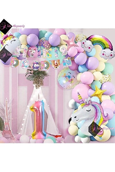 LECH STORE Lech 1 Yaş Karakterli Unicorn Temalı Iyi Ki Doğdun Makaron Balon D...