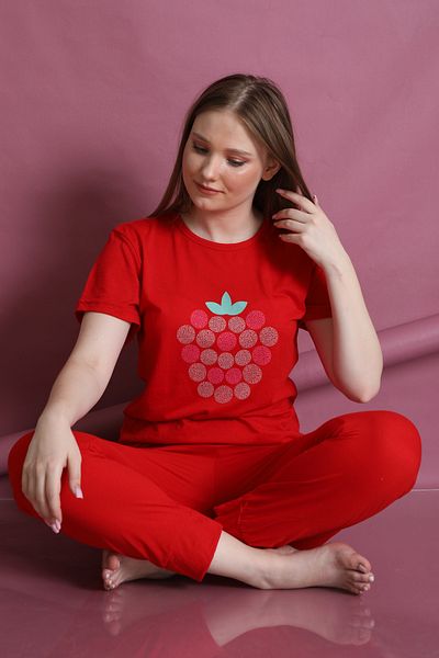FAMES PİJAMA Summer Strawberry Patterned Women's Pajamas Set