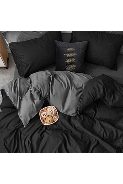 ALAMODE Duvet Cover Set with Fitted Sheets Double Gray-black Blackgrey 035354
