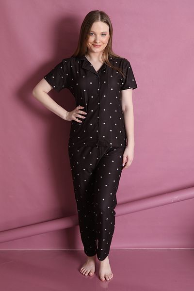 FAMES PİJAMA Set de pijamale de damă cu model Lycra - cu nasturi