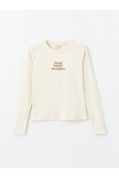 LC Waikiki LCW Kids Girls - Μακρυμάνικο μπλουζάκι με κέντημα με λαιμόκοψη