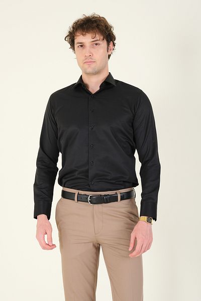 Giyim Dünyası Μαύρο Slim Fit Ανδρικό πουκάμισο