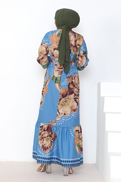 Bestenur Μπλε φόρεμα Meriç ολόσωμο φύλλο 1050