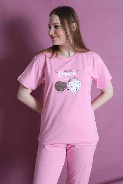 FAMES PİJAMA Short Sleeve Summer Women's Pajamas Set Brunch