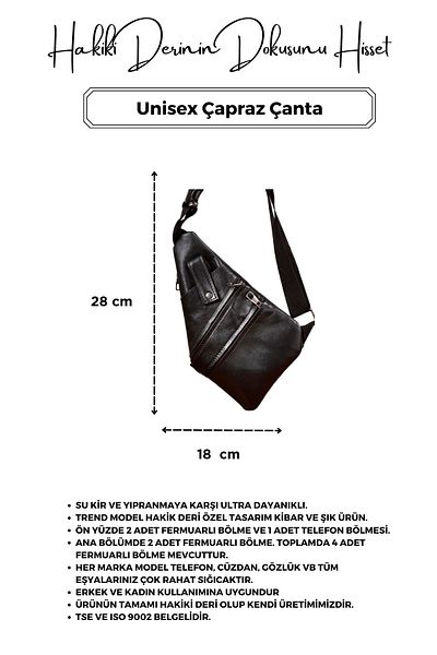 CüzCan Εξαιρετικά χρήσιμη Unisex Μαύρη τσάντα στήθους από γνήσιο δέρμα