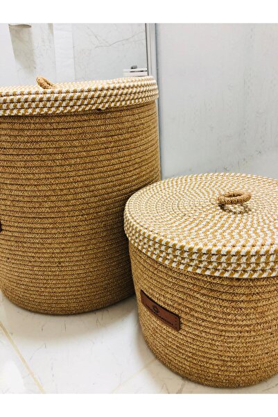 ModaCardin Σετ 2 Καλάθια Μπάνιου από Γιούτα και Ψάθινο - Μποέμικο και Σκανδιναβικό Στιλ, 40x35 cm