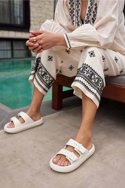 ANGELİNA JONES Sface Papuci cu platformă unisex, alb, cu cataramă dublă Eva Summer Beach-sun