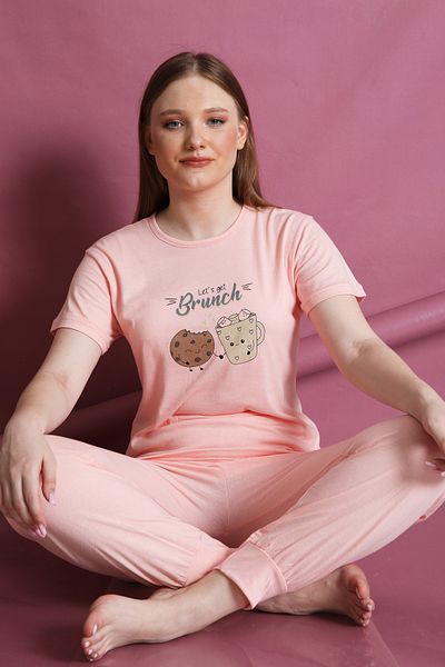 FAMES PİJAMA Short Sleeve Summer Women's Pajamas Set Brunch