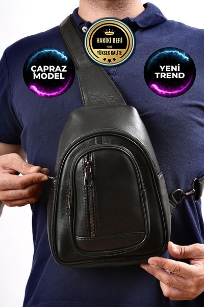 CüzCan Εξαιρετικά χρήσιμη Unisex Μαύρη τσάντα χιαστί από γνήσιο δέρμα