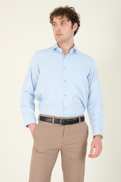 Giyim Dünyası Erkek Tek Cep Klasik Kesim Gömlek Mavi