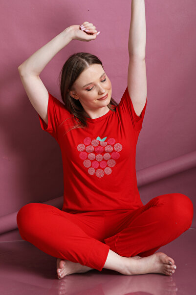 Genel Markalar Çilekli Yazlık Kadın Pijama Takım