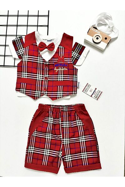 cacobutik 3-Piece Baby Boy Plaid Pocket Set