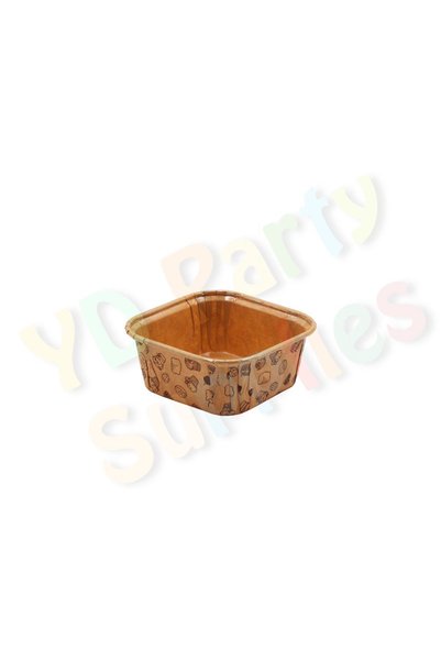 Yusuf Dirik YD Party Supplies Kraft Patterned Square Muffin, Cake, Dessert and Ashura Bowl 20 Pieces 8.5x8.5 cm