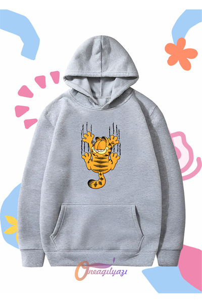 oneagılyazı Garfield Nail Printed - Hanorac oversize unisex cu glugă pentru c...