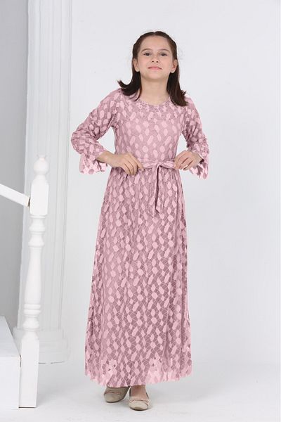 Asortix Fata - Rochie lunga cu imprimeu guipur, talie elastica, captuseala