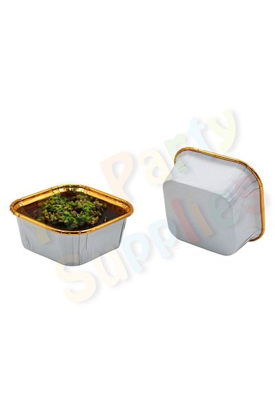 Yusuf Dirik YD Party Supplies White Gold Square Muffin, Cake, Dessert and Ashura Bowl 16 Pieces 8.5x8.5 cm