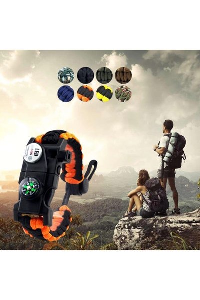 Generic Brand Multi-Purpose Survival Paracord Bracelet with LED Light Fire Starter Black & Orange