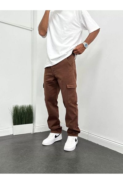 ElitWear Men's Gabardine Baggy Pants with Cargo Pockets