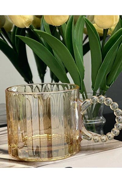 KESEN ZÜCCACİYE 6 lı özel tasarım boncuk kulplu sarı renk bardak seti