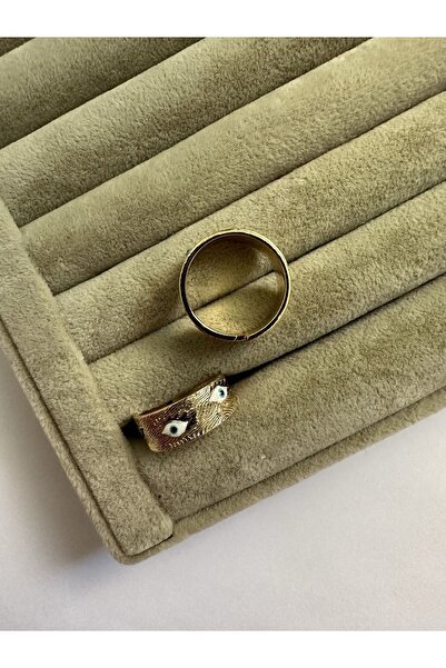 ringbox Gold Beyaz Göz Detaylı Mineli Yüzük