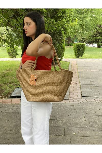 ModaCardin Beach and Shoulder Bag - Jute Straw Look Handbag