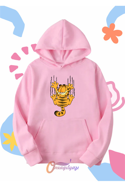 oneagılyazı Garfield Nail Printed - Hanorac oversize unisex cu glugă pentru c...