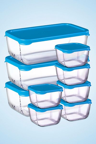 Paşabahçe 9 Piece Blue Snowbox Storage Container Set - 3 Large and 6 Small Special Set