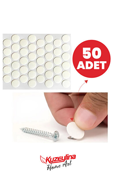 Kuzeylina Yapışkanlı Vida Tapası Tıpası -  Beyaz  - Vida Kapatıcı Kapağı  (50...