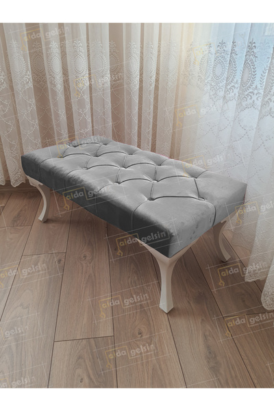 aldagelsin Kapitoneli Ayak Ucu Kapı Önü Antre Bench Puf Beyaz Ayak (110*45)