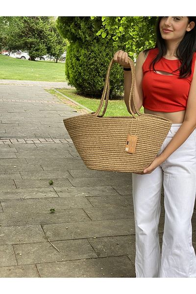 bestiva Straw Look Jute Handbag - Beach and Shoulder Bag