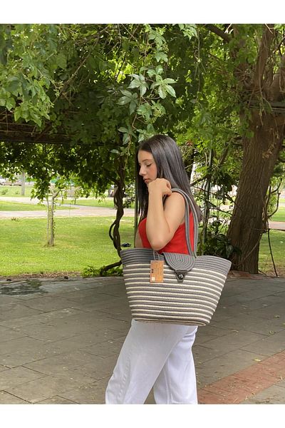 ModaCardin Τσάντα παραλίας και ώμου - Τσάντα χειρός Jute Straw Look
